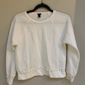 Jcrew white sweatshirt with pom poms